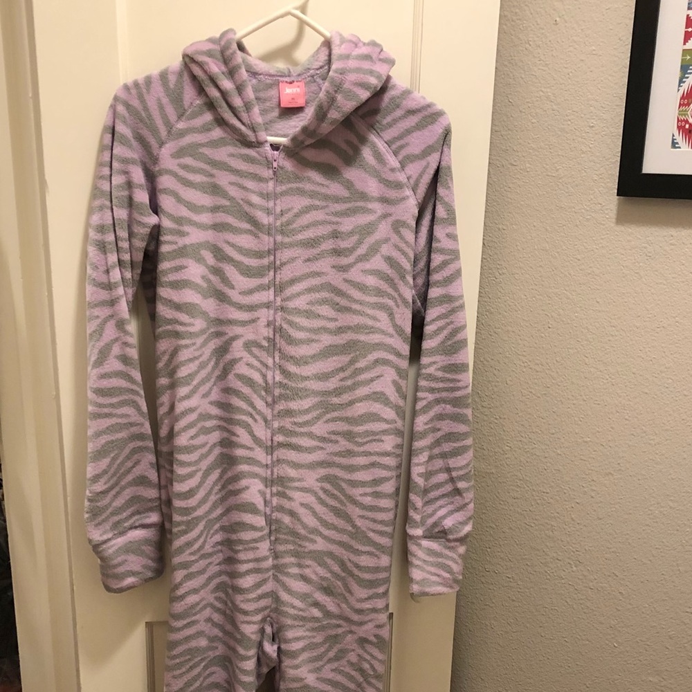 Pink/Grey Zebra footed onesie